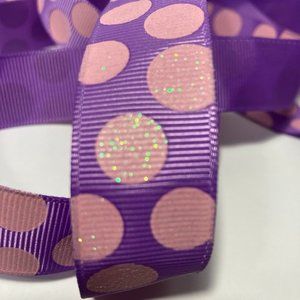 3 Pink Purple Glitter Polka Dot Ribbed Ribbon